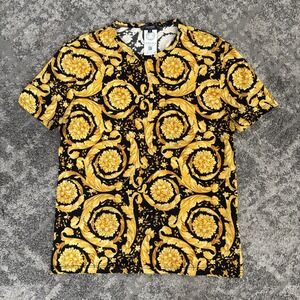 Versace Short Sleeve Barocco T-shirt Bicolor Round Neck Size 5 (XS/S) Black Gold